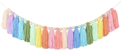 amangul Garnquasten, Girlanden, Wandbehang, Dekoration, Waldquasten, Banner mit Perlen für Kinderzimmer, Klassenzimmer (10 Farben)