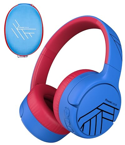 PowerLocus Bluetooth Kinder Kopfhörer, Aktive Noise Cancelling Kopfhörer Kinder, 74/85/94dB Sichere Lautstärke, Faltbar mit Stoff Tasche, 60H Spielzeit mit Mikrofon & Aux für Handy/Tablet/Reisen