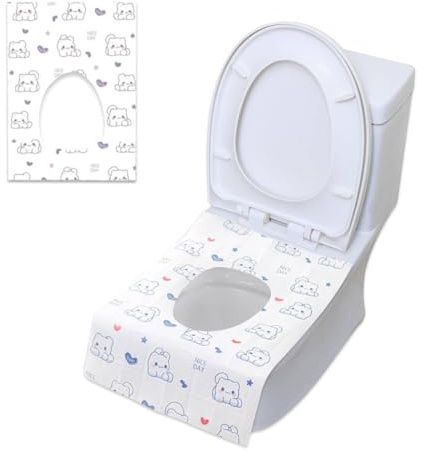 CUEMOON 30 Pezzi Copriwater, Copriwater Monouso Antibatterico,Cuscino con Motivo Stampato per WC Coprisedile per Toilette Pubblico e di Casa