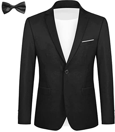 YFFUSHI Blazer da Uomo con Papillon Giacca da Abito Slim Fit con 1 Bottone Elegante Formale da Lavoro