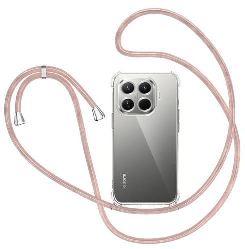XTCASE Handykette Hülle für Xiaomi 15T mit Band, Transparent Silikon Handyhülle für Xiaomi 15T mit Kette Stossfest Schutzhülle - Schnur mit Case zum Umhängen in Roségold