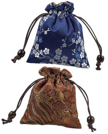 HAMPPLIES Pochettes à Cordon Faciles à Utiliser en Satin Tissé Double Couche Lot de 2 Style Chinois Élégant Rangement Quotidien Cosmétiques