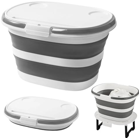 Faltbarer Eimer 16L mit Multifunktionalem Deckel, 4-in-1 Faltbare Silikonwanne mit Tischoberfläche, Bodenständer, Camping Schrank Klappbar Platzsparende Aufbewahrung for Home and Outdoor