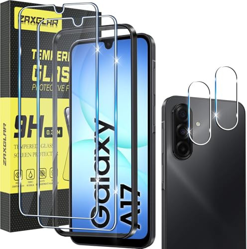 ZAXGLAR Pellicola Vetro Temperato per Samsung Galaxy A17 5G/4G, 2 Pezzi Pellicola Protettiva e 2 Pezzi Pellicola Fotocamera, Durezza 9H,Anti Graffio, Anti-Impronte Vetro