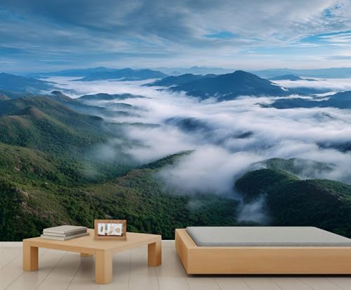 YEMYOR Mountain Mural Wallpaper Misty Mountains Wall Mural for Room Decoration Foggy Natural Scenery Wallpaper for Living Room Bedroom-150x105cm