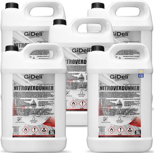 GiDeli Nitroverdünnung 5 x 5 L - Pinselreiniger für die Fertigung | Universalverdünnung als Tagesbedarf, wäscht Spritzanlagen aus, entfettet Serienteile