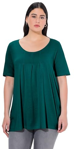 Ulla Popken Damen große Größen Übergrößen Plus Size T-Shirt, Zierfalten, A-Linie, Rundhals, Halbarm, Modal Petrol 54+ 796473745-54+