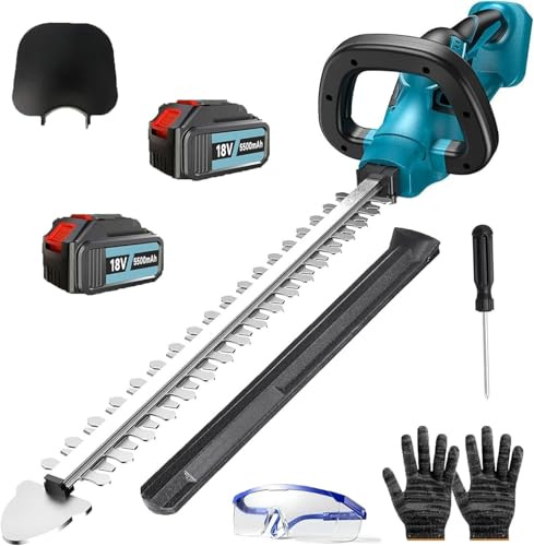 Akku Heckenschere, Ersatz für Makita 18V DUH502Z, Elektrische Gartenschere Heckenschere mit 2x5500mAh Akkus und Ladegerät, 52 cm Schnittlänge, Bürstenlos 2 IN 1 Grasschere und Strauchschere