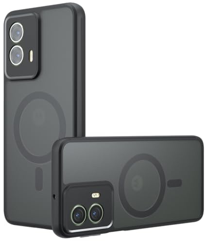 Techsuit für Motorola Edge 50 Fusion Hülle mit Matt Finish, Magnetring Kompatibel, Luftkissen Ecken, Erhöhte Kanten, Kameraschutz, PureFrost Magnetic Series, PC TPU Hybrid, Matt Schwarz