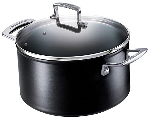 LE CREUSET Toughened Non-Stick Deep Casserole Pot with Glass Lid, Diameter 24 cm, Black, 962033240