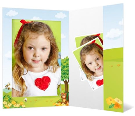 Schoeller & Stanzwerk© - 25 Stück Portraitmappen mit Passepartout und Tasche für 13x18 cm Fotos - 4-farbig bedruckt mit Motiv Honigbär
