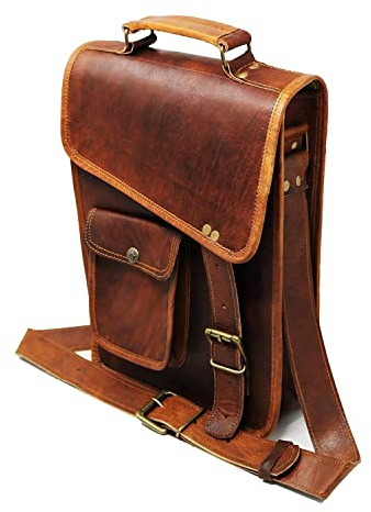 Jaald Sac à bandoulière en cuir de 33 cm pour ordinateur portable - Cadeau pour homme - Sac à bandoulière vieilli, marron, 10 X 13