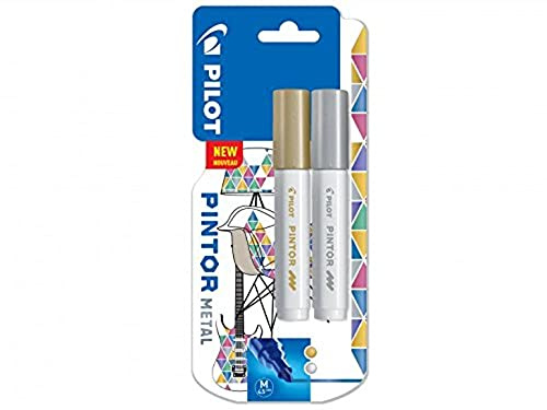 Pilot Pintor Medium Line Bullet Paint Marker 4.5mm Tip- Gold and Silver (Pack of 2)