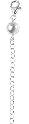 TJC Magnetic Ball Lobster and Magnetic Lock Clasp with 2 Inch Extender in Rhodium Plated 925 Sterling Silver Link Chain, Necklace, Bracelet Anklet Extender