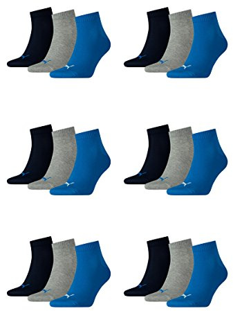 PUMA 18 Paar Unisex Quarter Socken Sneaker Gr. 35-49 für Damen Herren Füßlinge