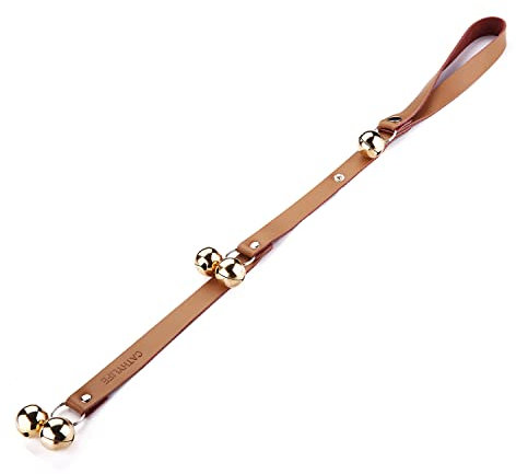 CATHYLIFE Leder Hund Türklingel für Türknauf/Töpfchentraining/Go Outside, Längenverstellung Kupfer Hundeglocke, Haustraining Hängende Glocke, Braun Leder Golden Bells