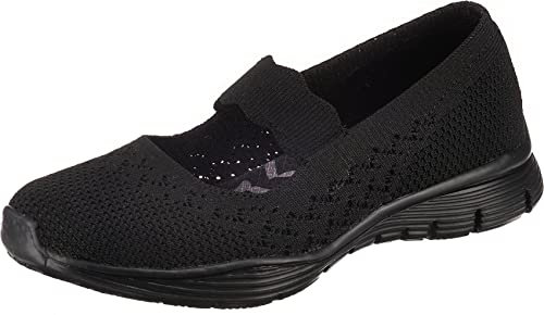 Skechers SEAGER POWER HITTER, Zapatillas para Mujer, Black Flat Knit, 35 EU