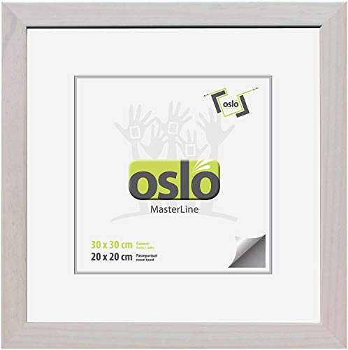 OSLO MasterLine Bilderrahmen 40 x 40 Holz quadratisch weiß gekalkt Echt-Glas Echtholz-rahmen