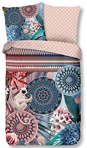 HIP Satin Wende-Bettwäsche Zoya 6689 Reine Baumwolle Spitzenornamente und Mandalas zum Träumen Bettwäsche-Set mit Blumen und Bordüren in Pastellfarben 200 cm x 200 cm Rose