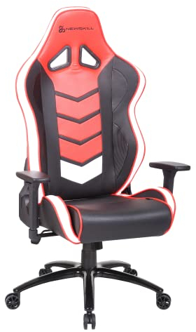 NEWSKILL - Silla Gamer Kaidan, Altura Ajustable, Respaldo Reclinable 180º, Reposabrazos 3D Regulable, PU Transpirable + Carbón, Pistón Gas Clase 4, hasta 150Kg, Cojín Lumbar y Cervical, Color Rojo