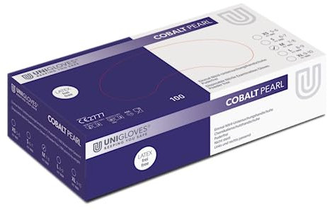 UNIGLOVES Kobalt Pearl Nitril-Untersuchungshandschuhe - vielseitig einsetzbar, puderfreie und latexfreie Einweghandschuhe - Box mit 100 Handschuhen, Kobalt, Mittel (GP1013)