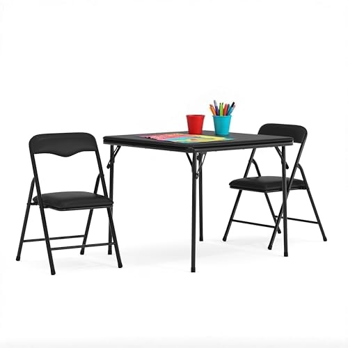 Flash Furniture Mindy Kids 3-Piece Folding Table and Chairs Set for Daycare and Classrooms, Children's Activity Table and Chairs Set, Black