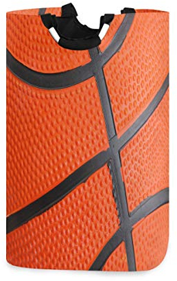 Mnsruu Basketball Sport Orange Laundry Basket Hamper Large Storage Bin with Handles for Gift Baskets, Bedroom, Clothes