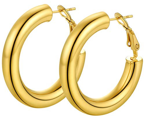 PROSTEEL Damen Hoop Ohrringe 18k vergoldet 5mm dicke Creolen 30mm Kreis Ohrringe trendiger Ohrschmuck Accessoire für Mutter Tochter