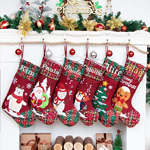 2024 Nouveau Chaussette de Noël Personnalisé, Bas de Noël avec Nom Sac de Grand Bas de Noël Suspendu Cheminée Pour maison, les fêtes et la décoration, Il y a des Flocons de Neige, Lot de 1