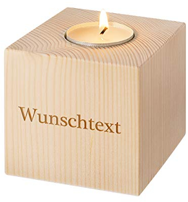 Holz-Teelichthalter personalisiert - Quadrat - Personalisiert mit Gravur - Tolle Tischdekoration – Geschenkidee für jung und alt – Windlicht der besonderen Art - Motiv Wunschtext