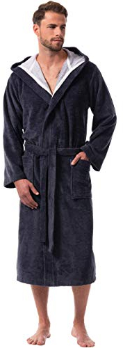 Morgenstern Bademantel Herren Graphit Grau mit Kapuze Männer Morgenmantel Saunabademantel Herrenbademantel Microfaser Viskose Baumwolle Größe XL