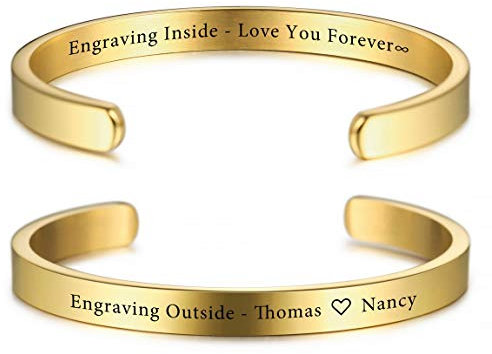 VIBOOS Personalisierte Armband Gravur Name Datum Identifizierung Armreif für Frauen Männer Benutzerdefinierte Edelstahl Verstellbare Inspirierende Manschette Geburtstag Schmuck