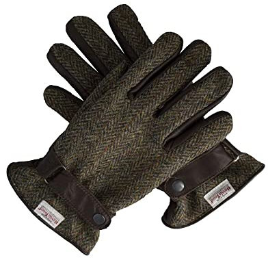 Walker & Hawkes - Herren Handschuhe - aus schottischem Harris-Tweed & Leder - Overcheck-Tartanmuster - Dunkelgrau - XL