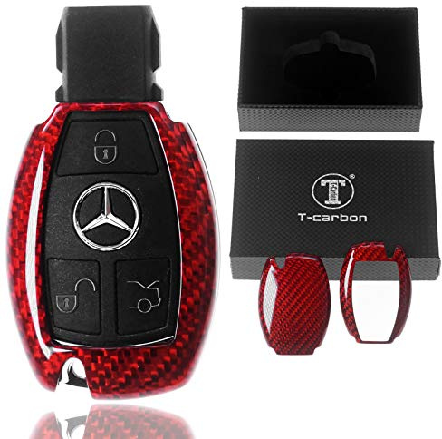 Auto Schlüssel Schutz Hülle Carbon-Optik Hardcover Rot kompatibel mit Mercedes Benz C117 X117 C190 C207 A207 C292