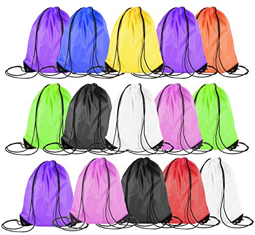 Quesuc Bedruckbare Turnbeutel, 15 Stück, Beutel mit Kordelzug, aus Nylon, bunt, Partyrucksack, Basteln, Geschenktaschen, Jutebeutel, Sportbeutel, geeignet für Ostern, Schule, Geburtstag
