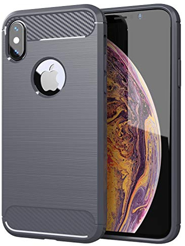 Cadorabo Hülle kompatibel mit Apple iPhone XS MAX Schutzhülle TPU Silikon Case Karbon Optik Slim Kratzfest Weiche Gummi mit Rundumschutz Case Hülle für iPhone XS MAX in Grau