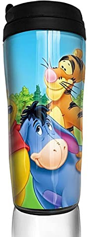Winnie The Pooh - Tazza termica a doppio strato, con coperchio, utilizzabile per bevande calde e fredde, con coperchio