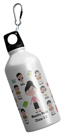 Borraccia Personalizzata per Maestra o Maestro – Con Nomi dei Bambini – Bottiglia in Alluminio Riutilizzabile, Ecologica – Perfetta per Scuola, Sport, Tempo Libero o Ufficio