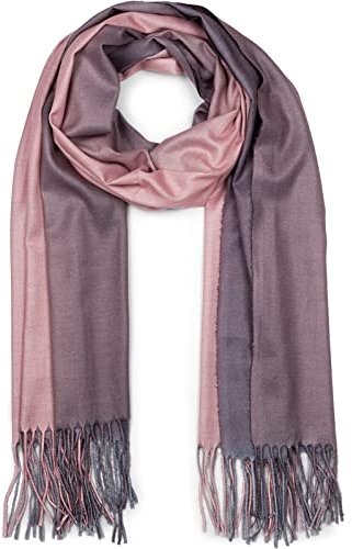 styleBREAKER Damen Schal mit 2-farbigem Farbverlauf und Fransen, warme Winter Stola mehrfarbig, Ombré Look 01017147, Farbe:Altrose-Grau