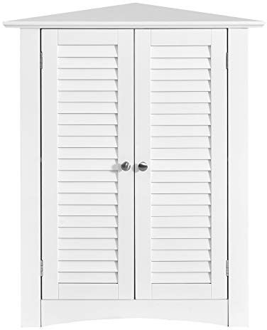 LUARANE Eckschrank aus Holz, Badezimmer-Bodenschrank mit Doppeltüren, verstellbares Regal, Aufbewahrungs-Organizer für Bad und Küche (weiß)