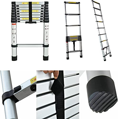 2,6M Tragbare Aluminium Teleskopleiter mit 9 Stufen, Teleskop Leiter, Platzsparende, Maximale 150Kg für Fensterreinigung Gebäude Wartungsaufgaben, EN131