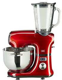 KHG Küchenmaschine klein mit 1,5 Liter Edelstahl Rührschüssel, Teig Knetmaschine in Rot für Pizza, Brot & Co., mit Mixer Aufsatz, Rührgeschwindigkeit mit 8 Stufen, geräuscharm 80 dB, kippbares Element