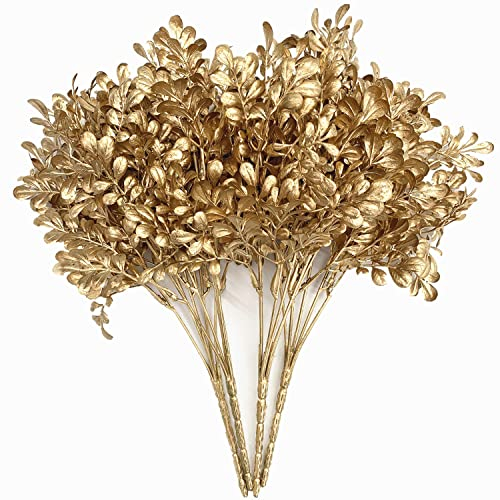 Künstliche goldene Laubpflanzen für Weihnachtsdekoration, künstliche Blätter, Kunststoffgras, Pflanzenbüsche, künstliche Sträucher, Grünpflanzen, für drinnen und draußen, Pflanzgefäß, Flur,