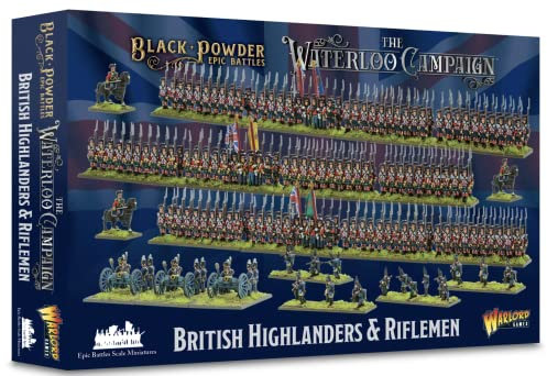 Warlord Games British Highlanders & Riflemen - Miniaturas de plástico a escala épica para polvo negro, miniaturas altamente detalladas de la era napoleónica para juegos de guerra de mesa