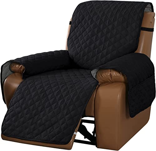 LINGKY Sesselschoner Sesselauflage Relax mit Taschen, Fernsehsessel Schutzbezug Anti-Rutsch, Relaxsessel Bezüg Sesselüberzug für Zuhause mit Kindern und Haustieren Hund (Schwarz,1-Sitzer/Stuhl)