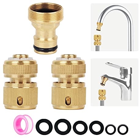 3 pack Universal Kitchen Mixer Tap Hose Connector, Brass Kitchen Sink Mixer Tap Connector Fitting, Garden Hose Pipe Tap Connector Adapter for Kitchen Sink Tap, Bathroom Tap, 22mm & 24mm Threaded Tap