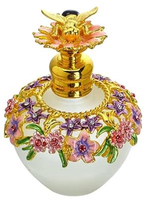 YU FENG Vintage Glass Flowers Perfume Bottle with Bee Charm Decorative Fancy Crystal Perfume Decanter Empty Refillable(Golden,40ML)