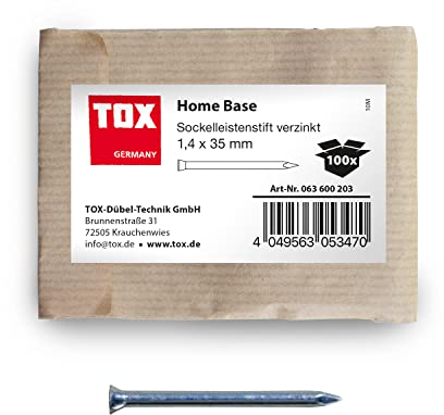TOX Home Base spine per battiscopa zincate blu con testa svasata profonda in confezione di carta riciclabile, dimensioni 1,4 x 35 mm, per il fissaggio di battiscopa, 100 pezzi, 063600203