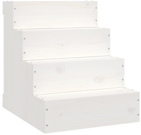 vidaXL Haustiertreppe, Hundetreppe mit Holzrahmen, Katzentreppe mit 3 Stufen, Aufstiegshilfe Treppe Katzen Hunde, Weiß Massivholz Kiefer