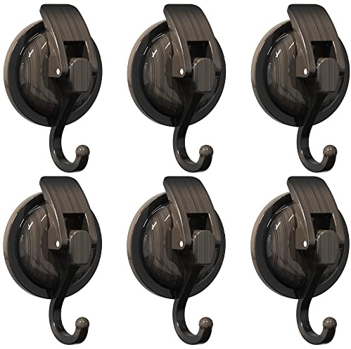 SOCONT Suction Cup Hooks for Shower, Heavy Duty Vacuum Shower Hooks for Inside Shower, Red Bronze-Plated Plished Super Suction for Kitchen Bathroom Restroom, 6 Pack